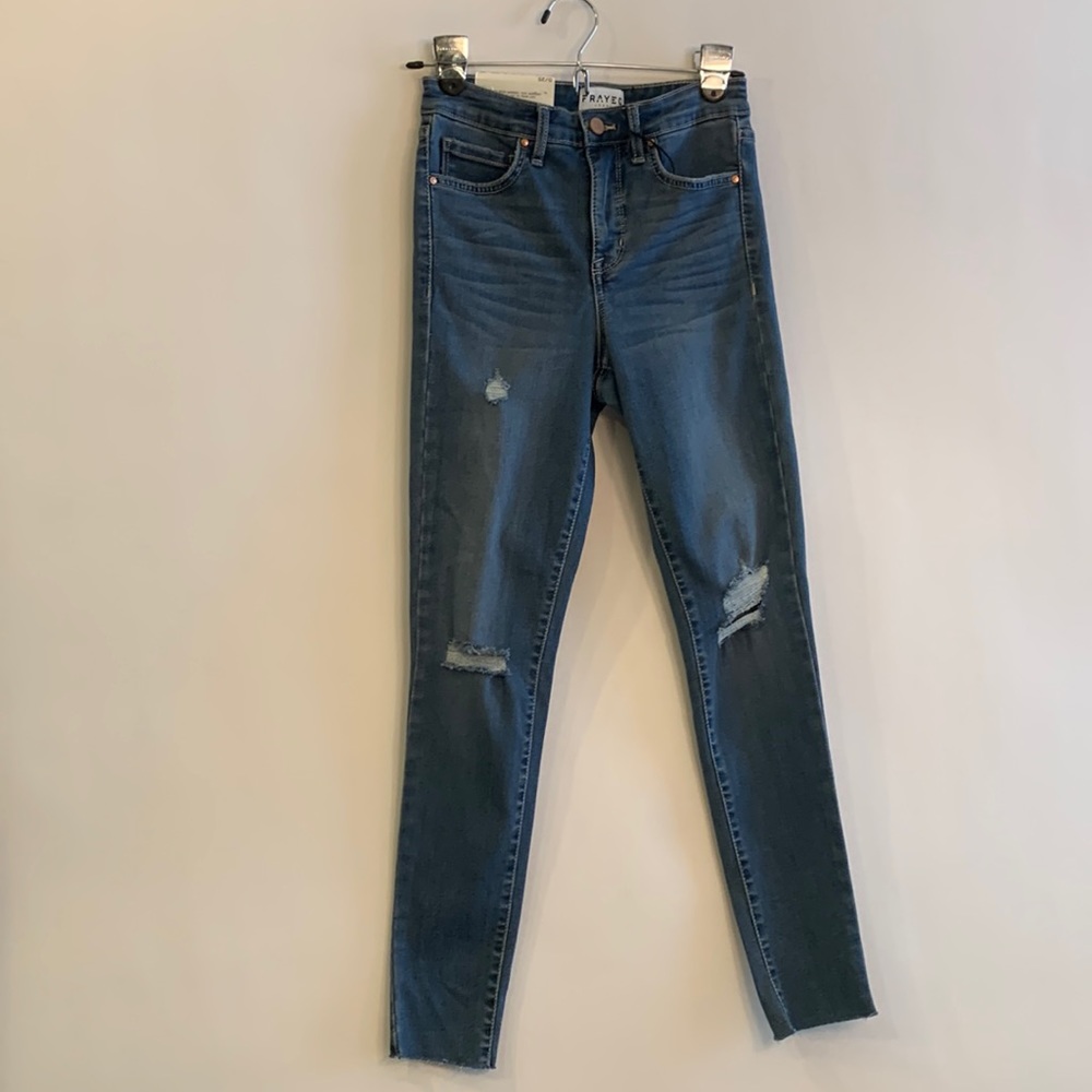 Frayed Jeans Downtown frayed distressed high rise skinny jeans size 0/25